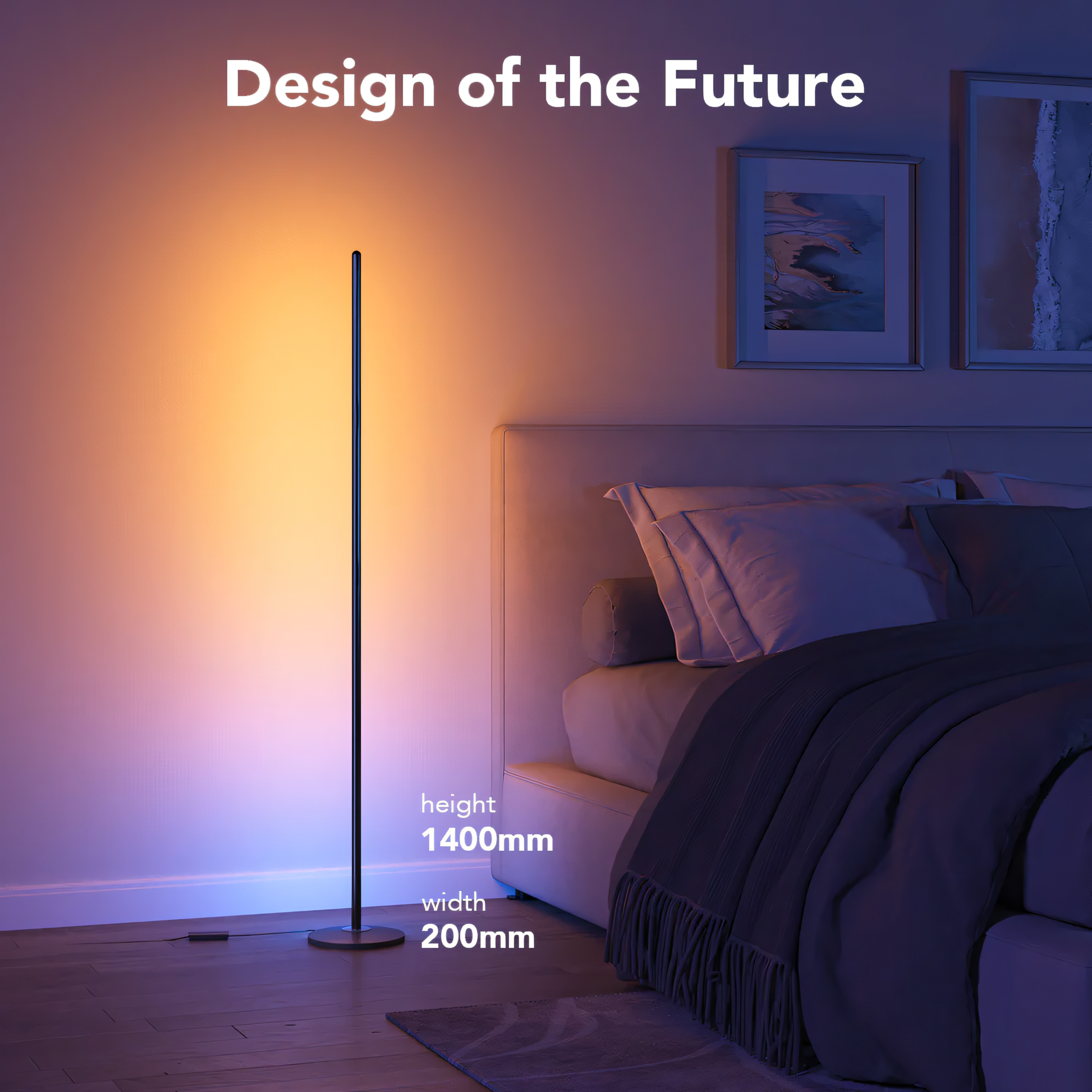 "StripX Smart RGB Floor Lamp illuminating a modern gaming room with vibrant colors"