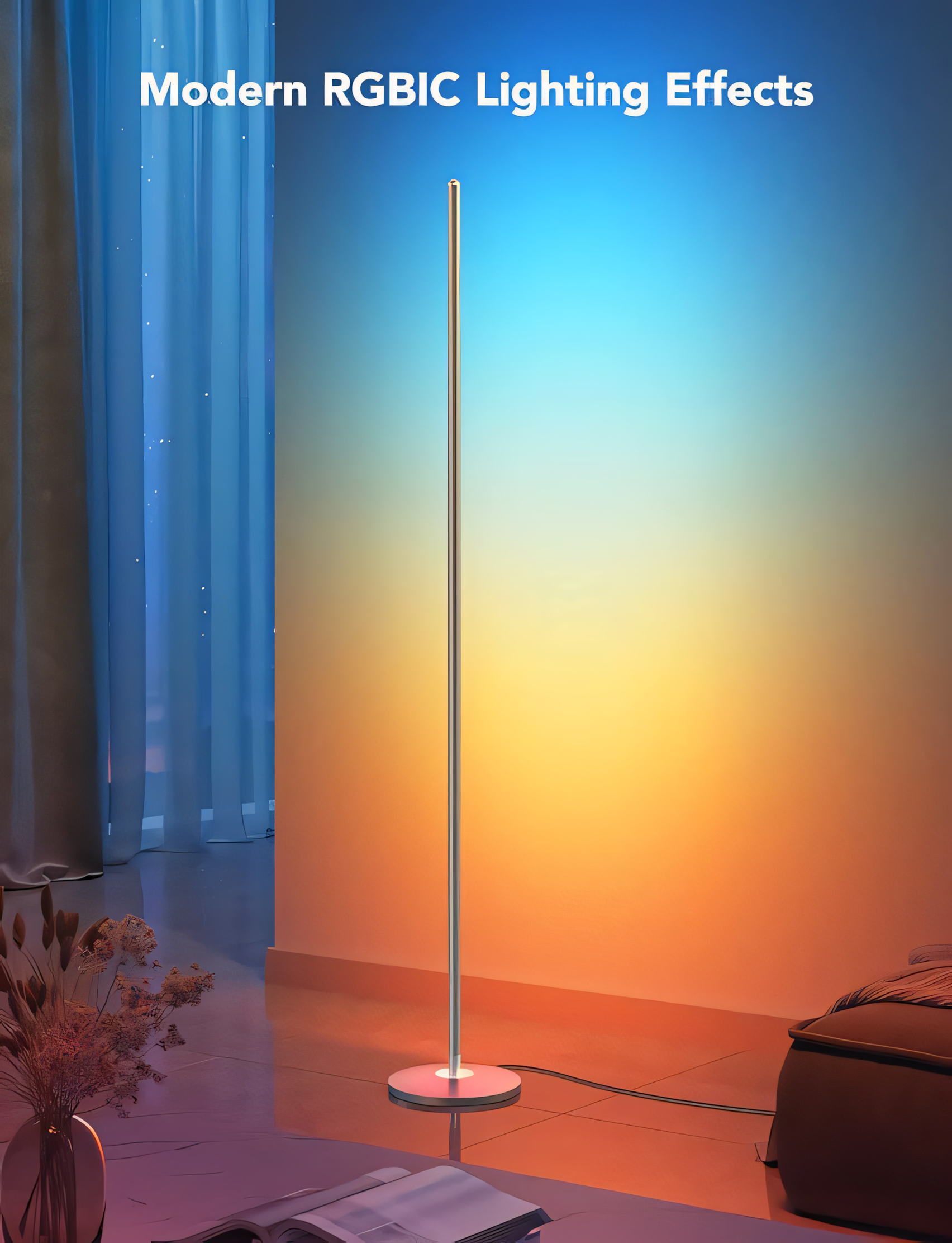 Sleek black StripX floor lamp standing in a contemporary bedroom corner